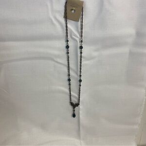 Gunmetal Blue Crystal Drop Necklace – Vintage Style 16”